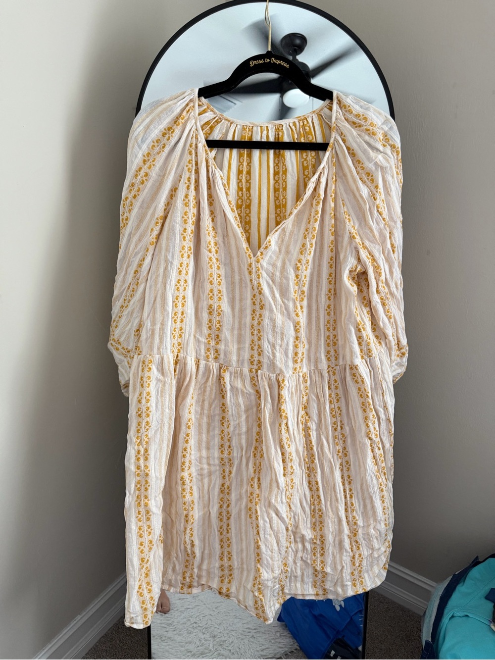 Velvet by Graham and Spencer V-Neck Boho Tunic Dress in Cream & Mustard